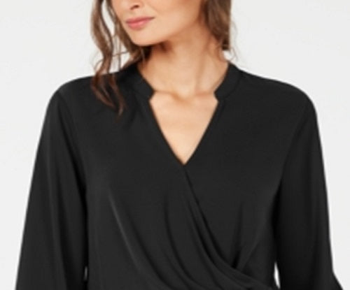 Alfani Women's Long Sleeve V Neck Top Black Size Medium