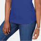 Karen Scott Women's Lattice Neck Embellished Cotton Top Blue  Size Medium