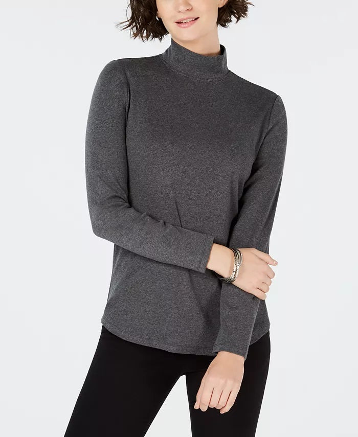 Charter Club Women's Cotton Mock Neck Top Grey Size Medium