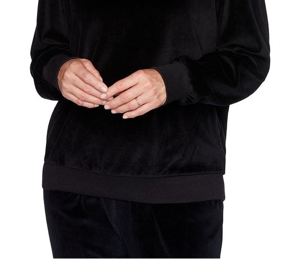 Alfred Dunner Women's Pullover Sweaters Embellished Velour Quarter Zip Pullover Black Size Petite M