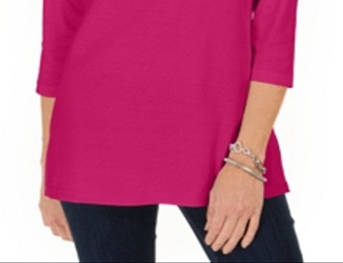 Karen Scott Women's Cotton Studded Split Neck Top Pink Size Small