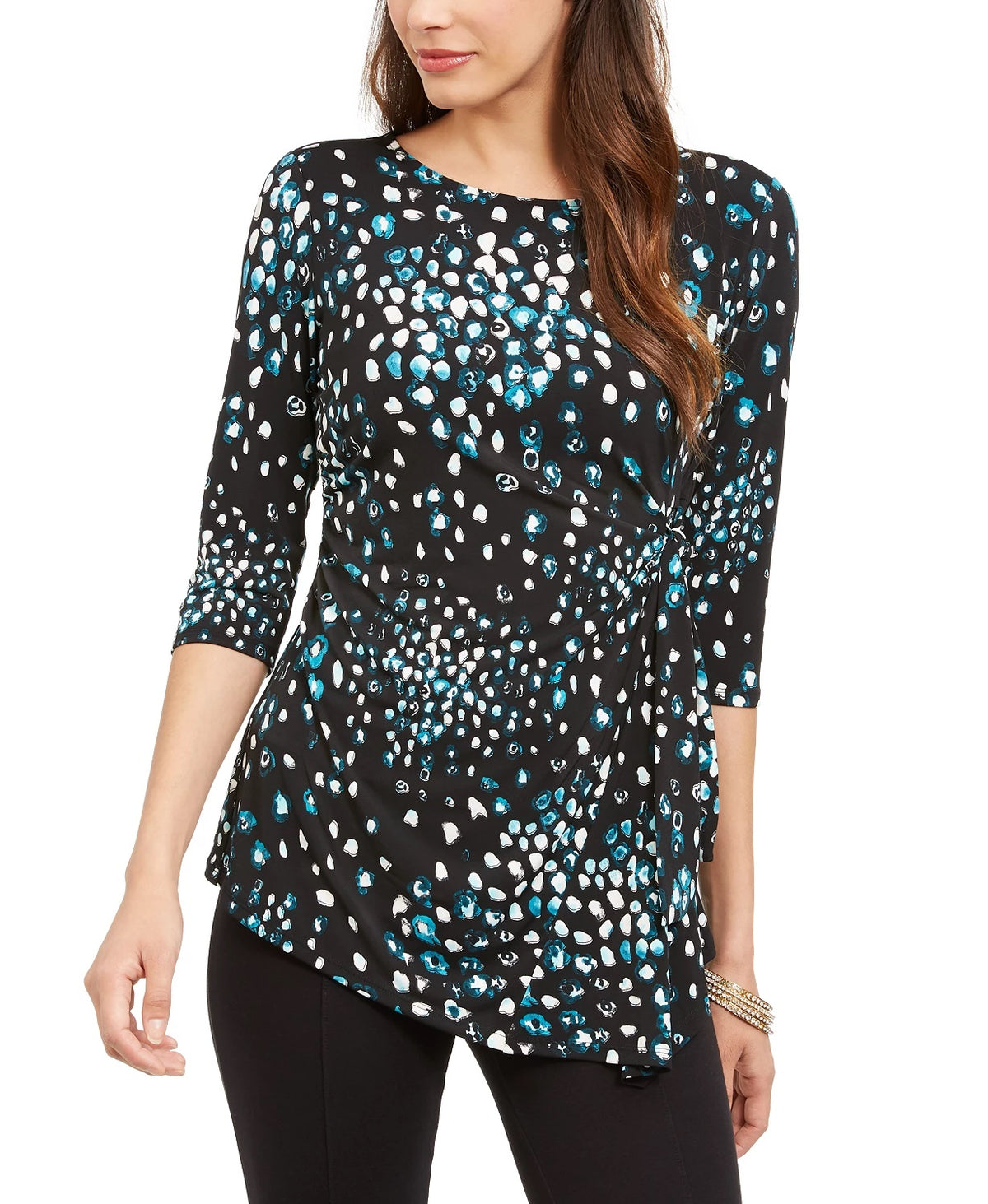 Alfani Women's Petite Printed Top Navy Size PM