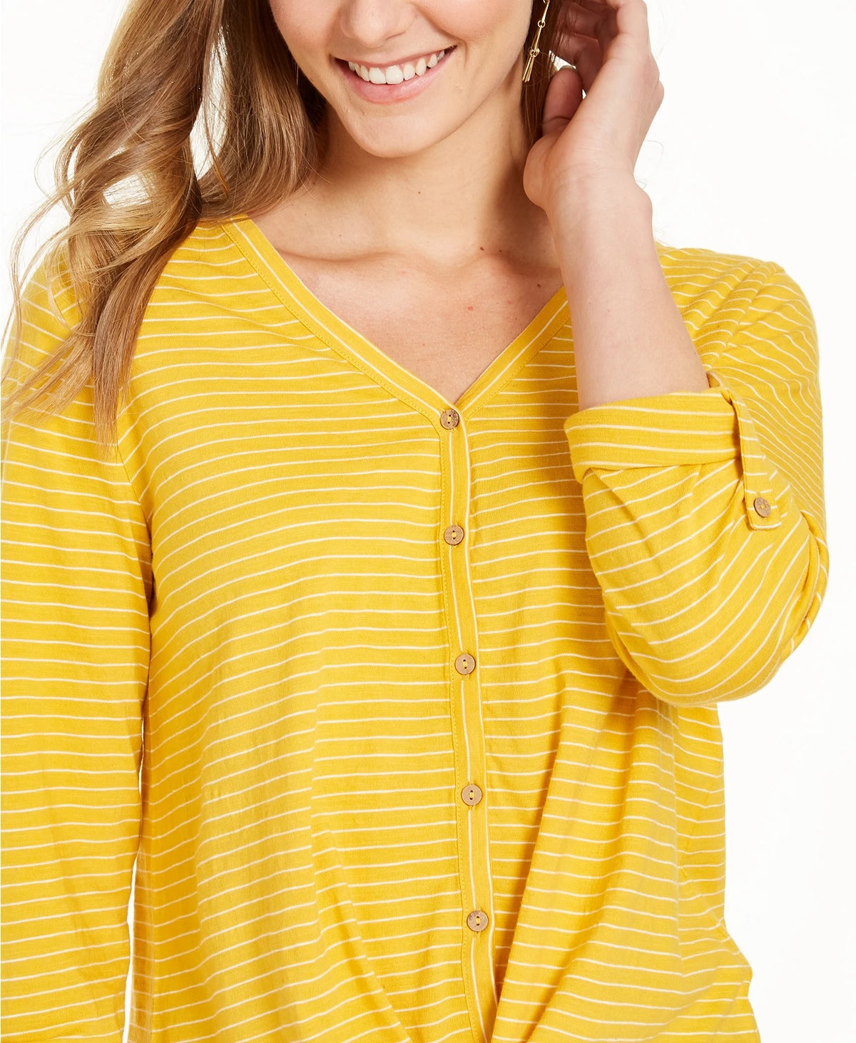 Style & Co Women's Striped Tie-Front Top Gold Size X-Large