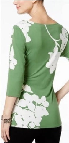 Alfani Women's Petite Printed Side-Tie Top Green Size Petite S