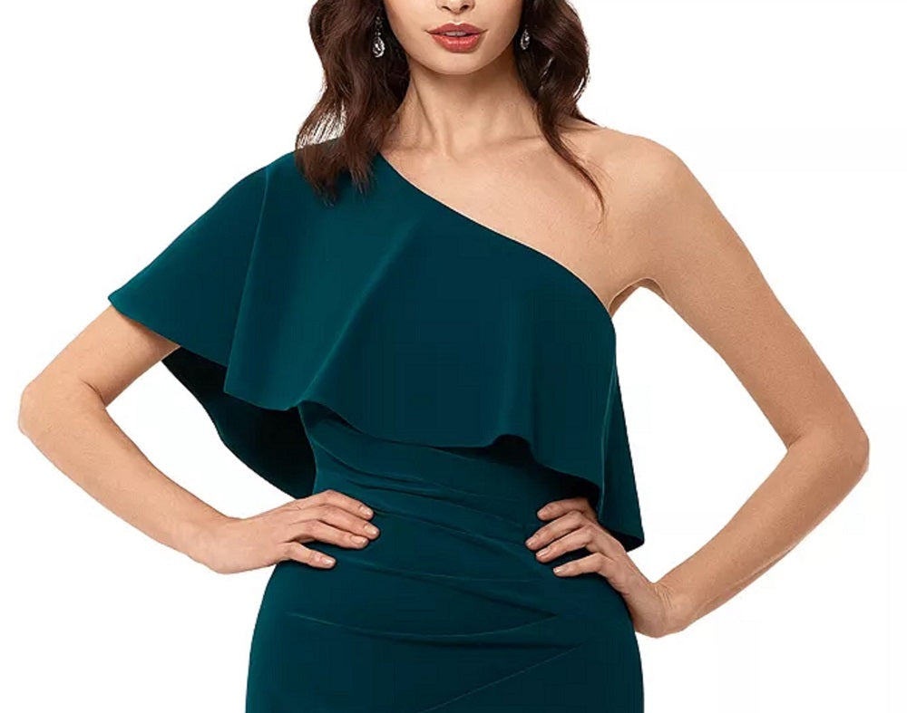 Xscape Women's One Shoulder Ruffle Dress Green Size 6
