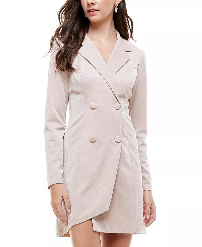 City Studios Juniors' Tuxedo Jacket Dress Silver Size X-Small