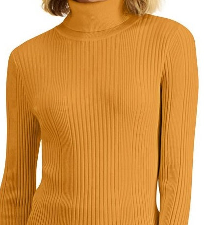 JM Collection Women's Stud-Sleeve Pullover Turtleneck Sweater Mustard Size L