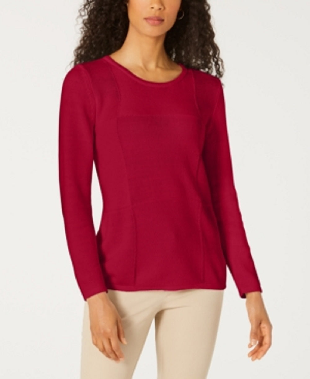 Karen Scott Women's Patchwork Stitch Pullover Sweater Red Small
