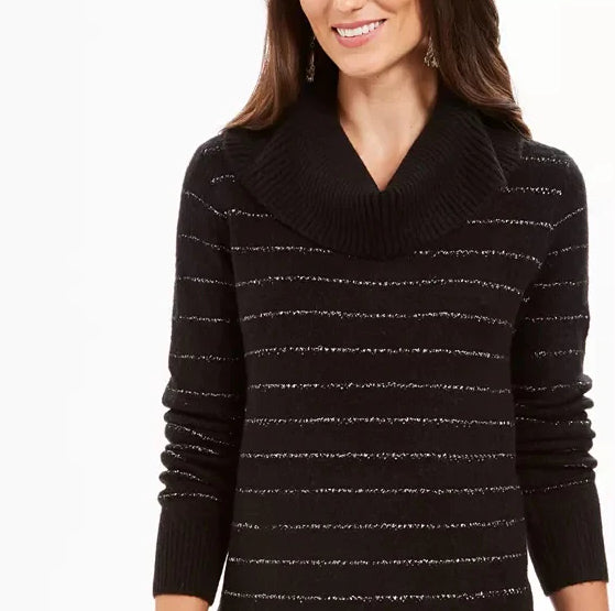 Style & Co Women Lurex Cowl-Neck Sweater Black Size Extra Large