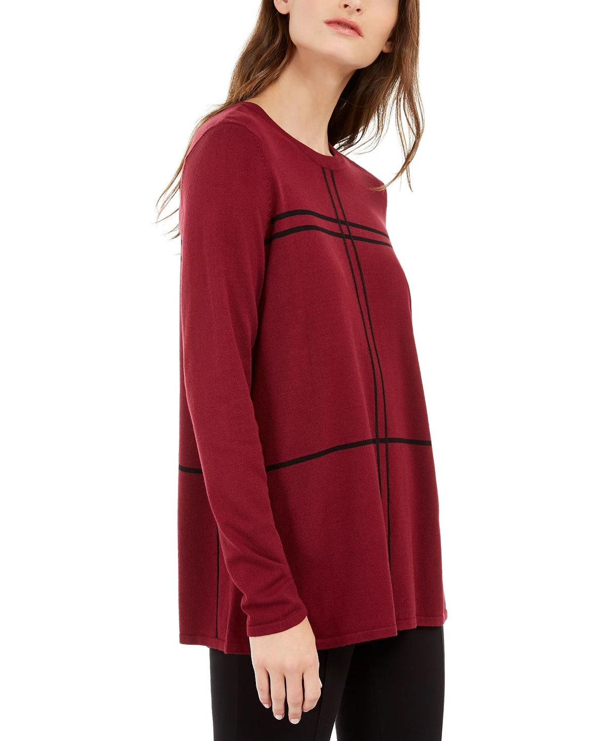 Alfani Women's Grid-Pattern Sweater Red Size X-Large