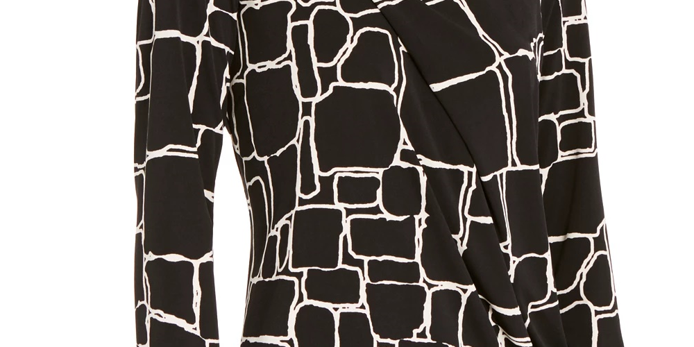 Alfani Women's Printed Pleat Front Top Black Size Small