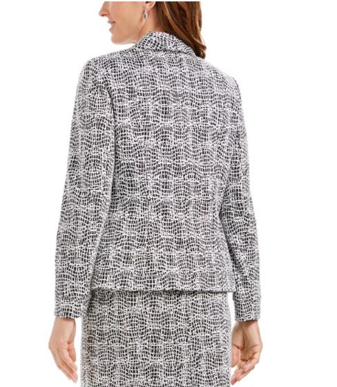 Kasper Women's Metallic Jacquard Wing Collar Jacket Charcoal Size 6
