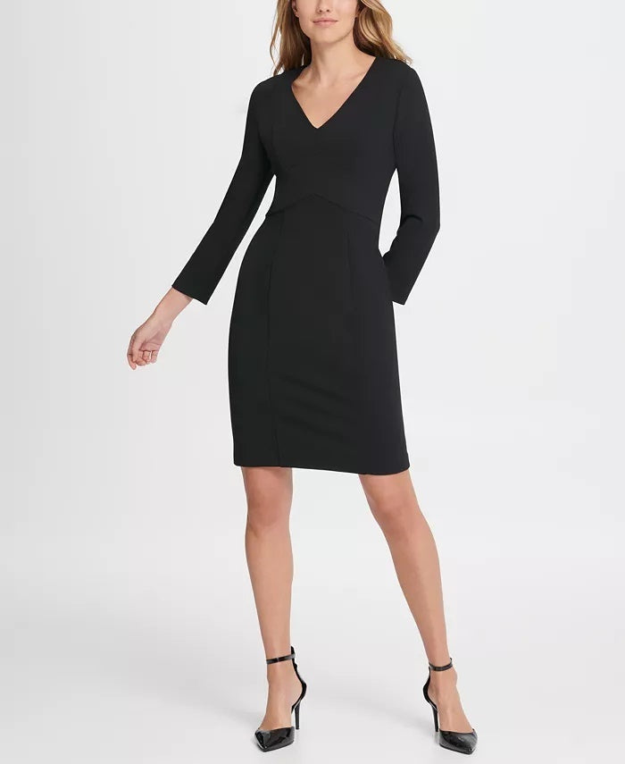 DKNY Women's Long Sleeve Empire Waist Sheath Dress Black Size 14