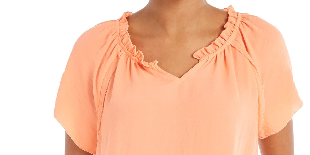 Style & Co Women's Crinkle Flutter Sleeve Top Orange Size Small