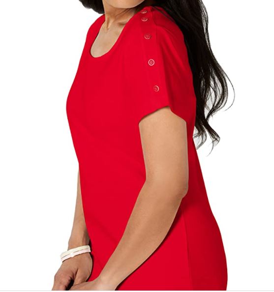 Karen Scott Women's Cotton Button Shoulder Dress Red Size Small