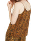 Bar III Women's Snake Print Lace Trim Top Yellow Size Medium
