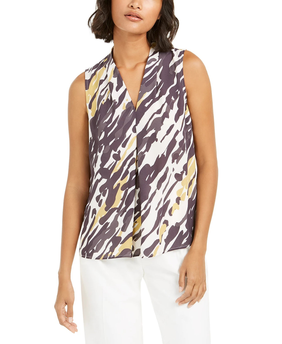 Bar III Women's Abstract Animal-Print V-Neck Blouse Black Size Large