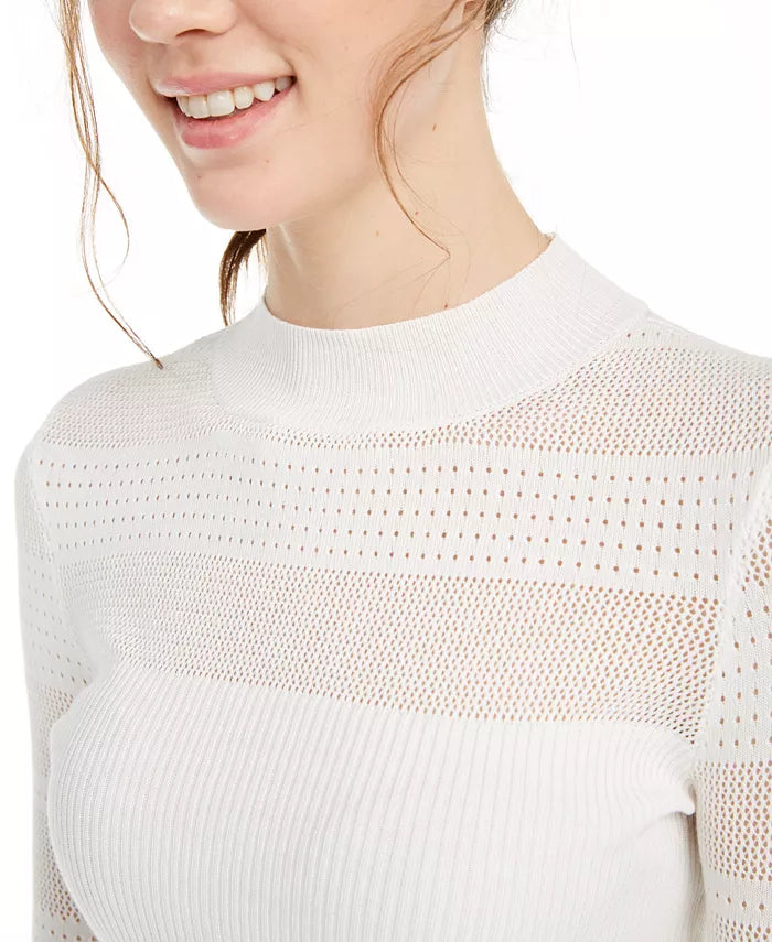 Crave Fame Juniors' Pointelle-Trim Sweater White Size Medium