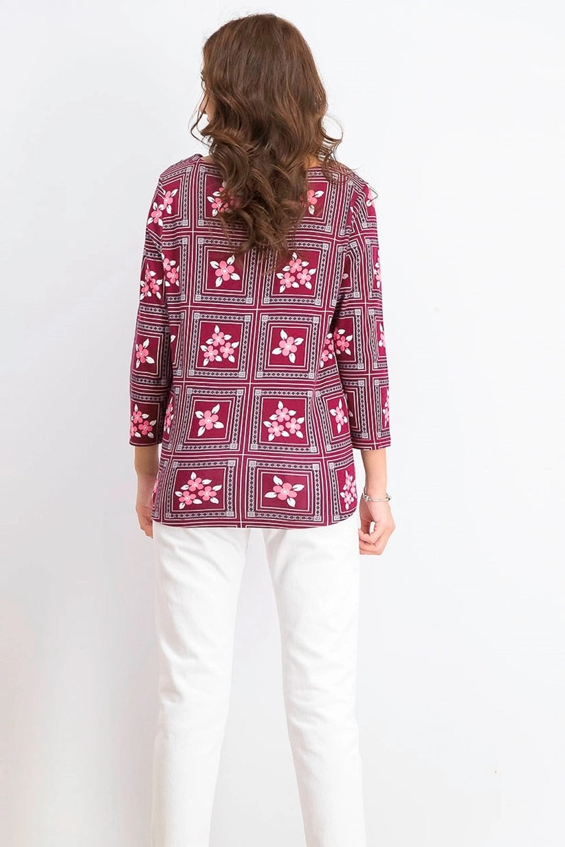 Charter Club Women's Tile-Print Top Red Size Large