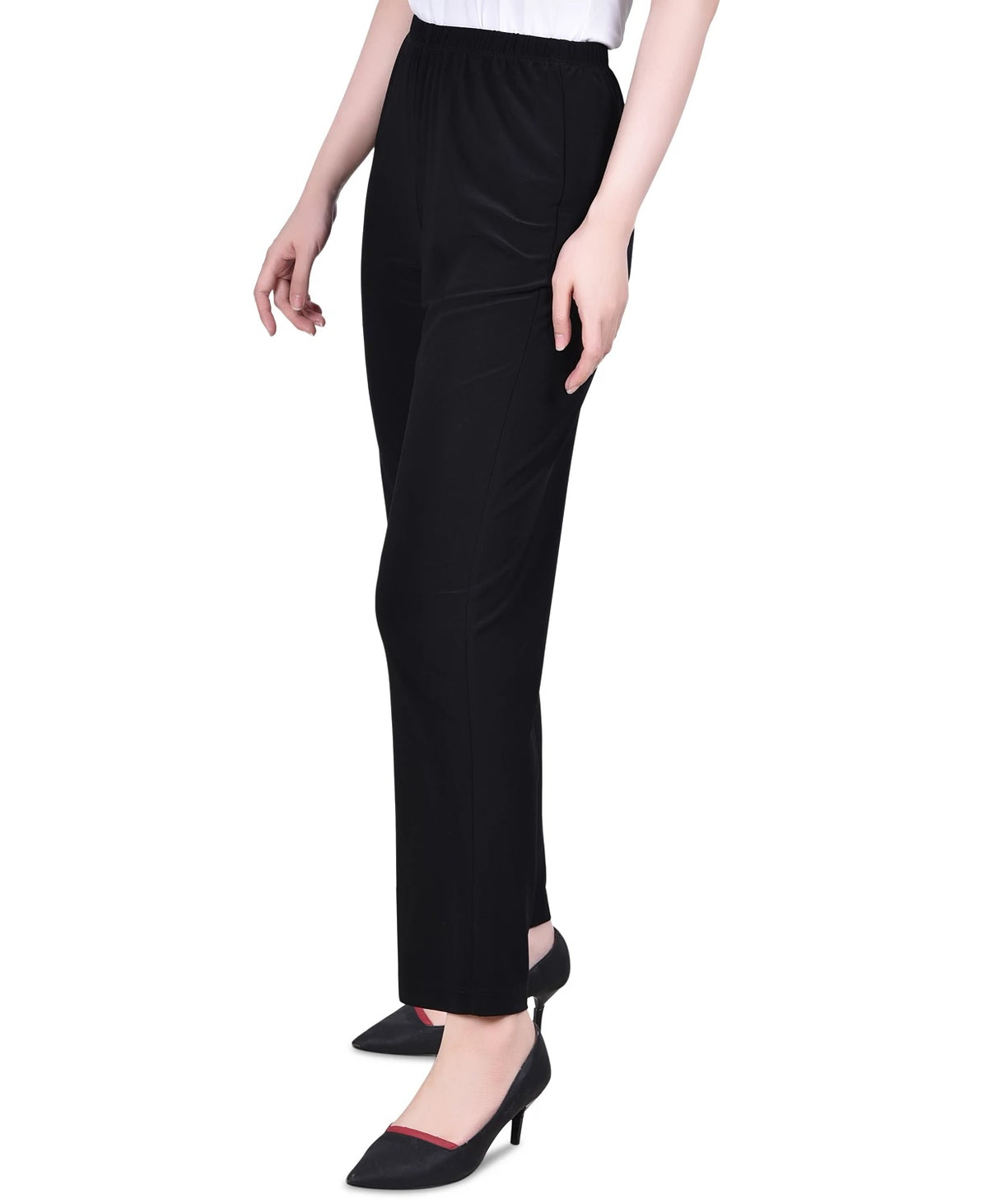 NY Collection Women's Petite Pull-On Straight-Leg Pants Black Size Medium